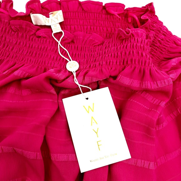 WAYF Barbie Pink Smocked Off the Shoulder Blouse Balloon Sleeves Top - Picture 12 of 12